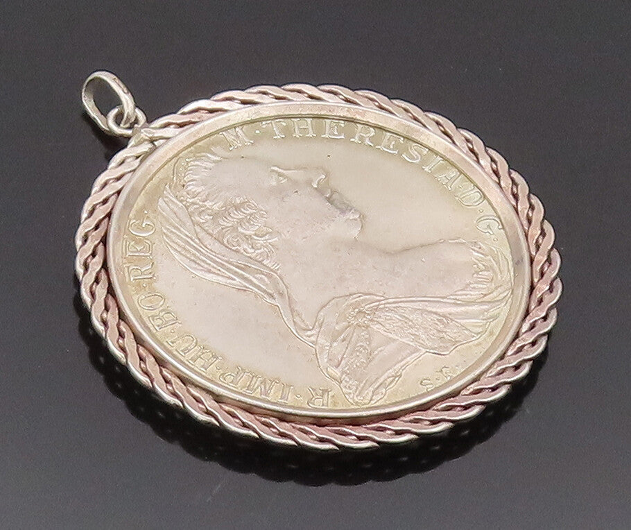 925 Sterling Silver Vintage Pendant Carved Austria Maria Theresa Thaler PT22713