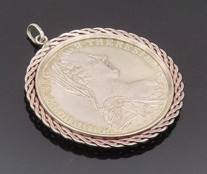 925 Sterling Silver Vintage Pendant Carved Austria Maria Theresa Thaler PT22713