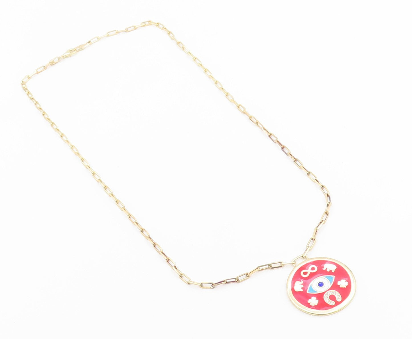 925 Sterling Silver Vintage Necklace Gold Plated CZ Good Luck Medallion  NE4928