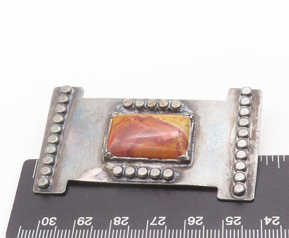 925 Sterling Silver Vintage Brooch Pin Solid Beaded Rectangular Jasper  BP10644