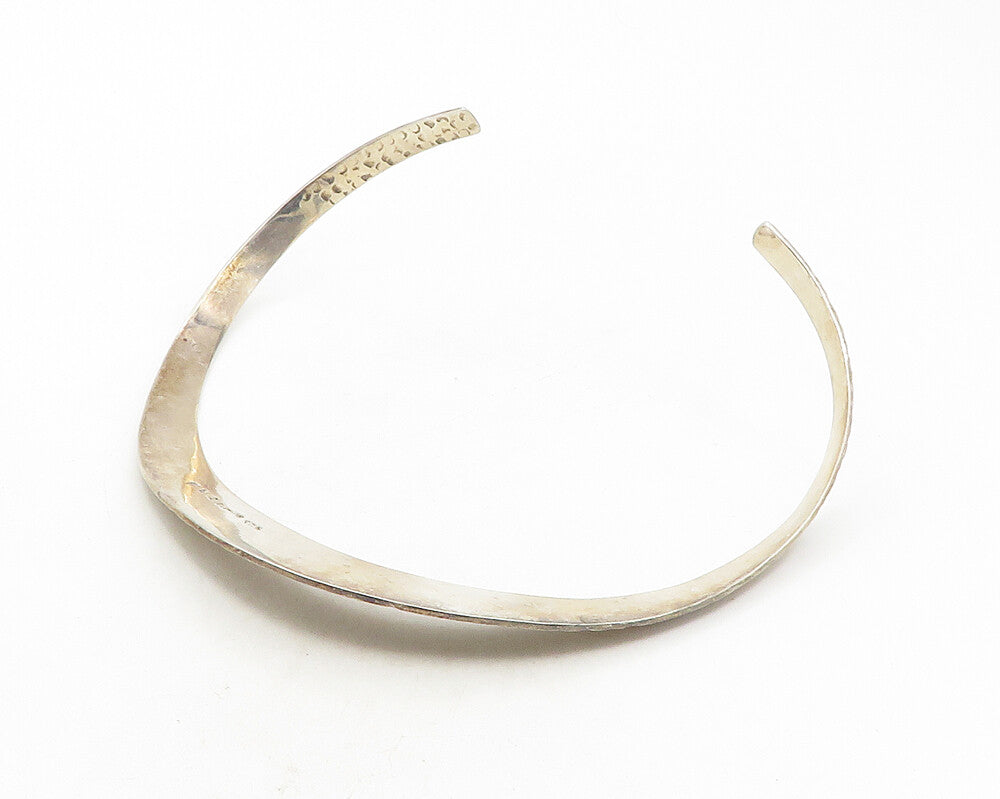 MEXICO 925 Silver  Vintage Shiny Hammered Detail Collar Necklace  NE1971