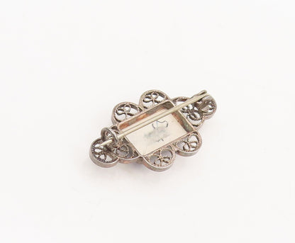 925 Sterling Silver Vintage Brooch Pin Filigree Work & Landscape Photo  BP10607