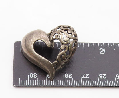 925 Sterling Silver  Vintage Dark Tone Open Swirl Love Heart Pendant  PT18445