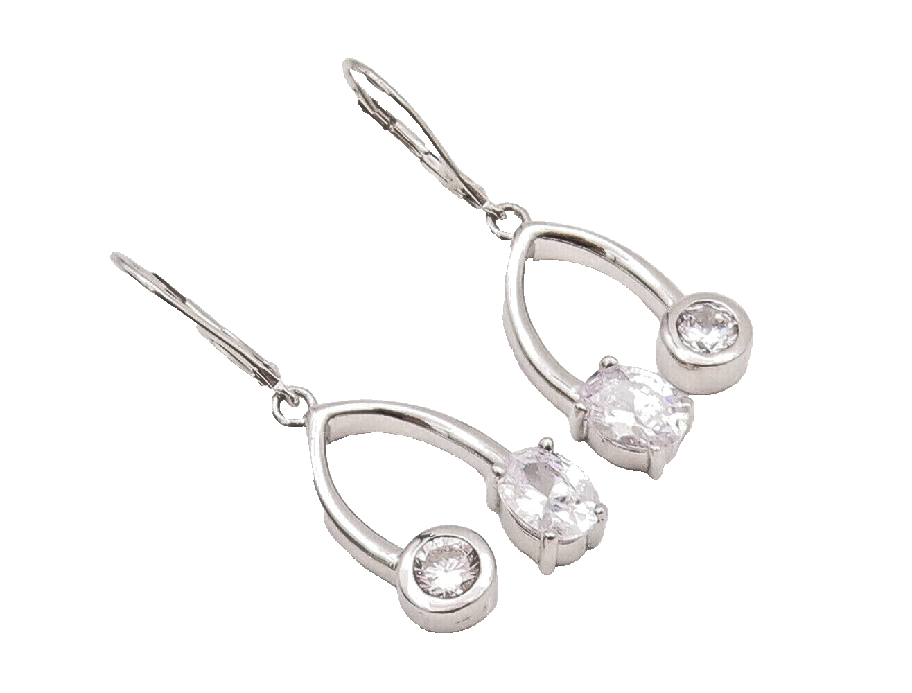 925 Sterling Silver Vintage Earrings Modernist Reversed CZ Beaded U  EG12965