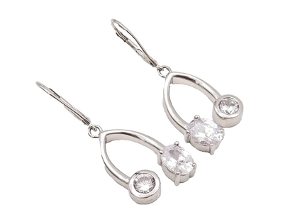 925 Sterling Silver Vintage Earrings Modernist Reversed CZ Beaded U  EG12965