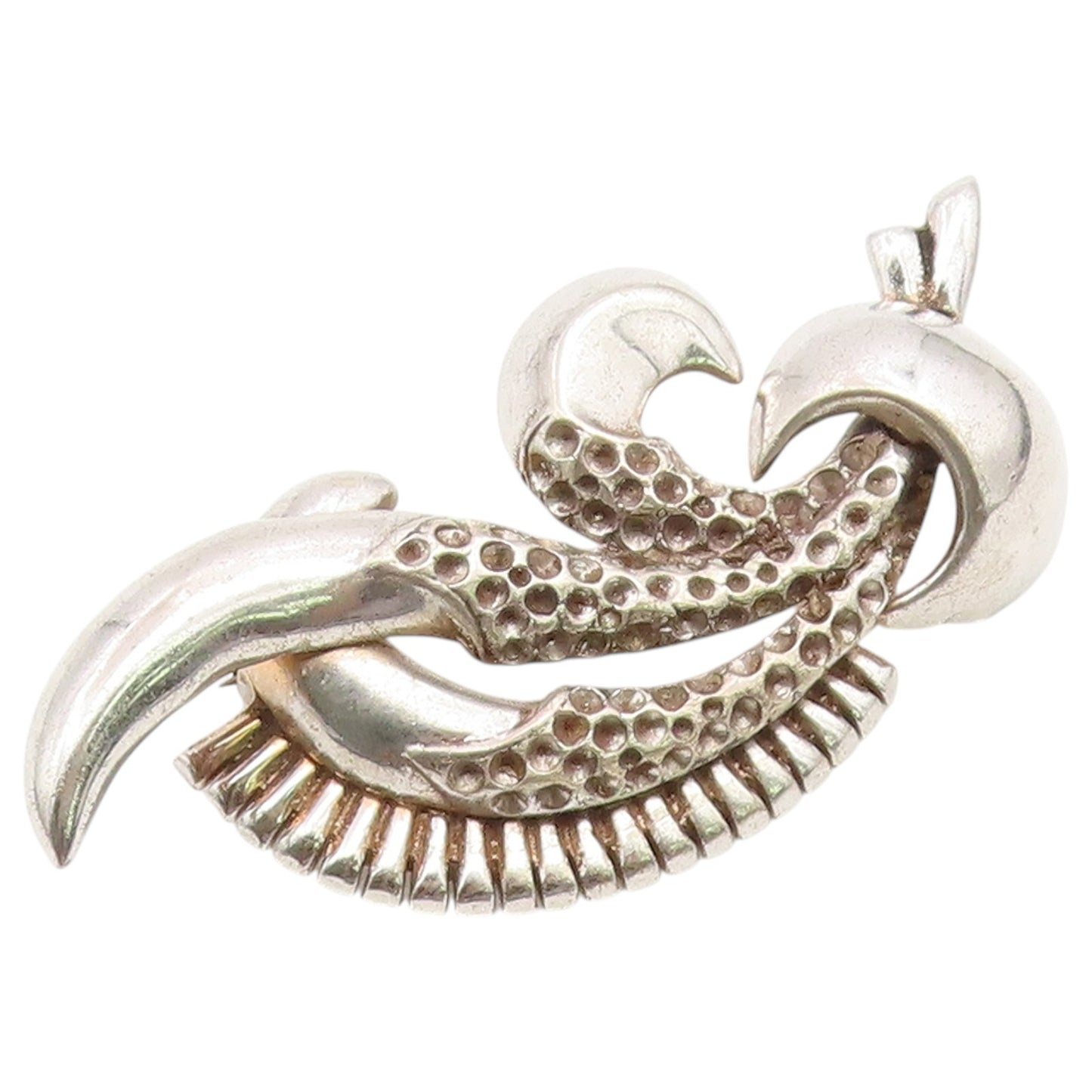 925 Sterling Silver Vintage Brooch Pin Modernist Solid Textured Swirl  BP12665