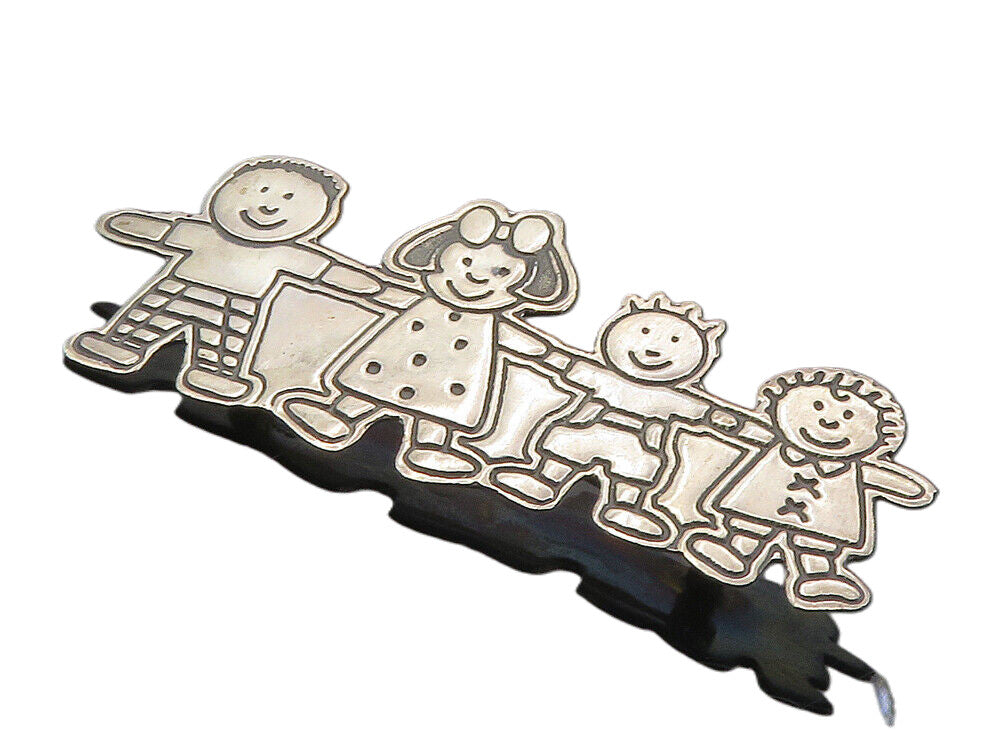 MEXICO 925 Sterling Silver  Vintage Children Holding Hands Brooch Pin  BP3275