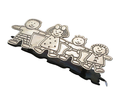 MEXICO 925 Sterling Silver  Vintage Children Holding Hands Brooch Pin  BP3275