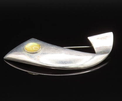 DESIGNER 925 Sterling Silver Vintage Cabochon Citrine Swirl Brooch Pin BP9556
