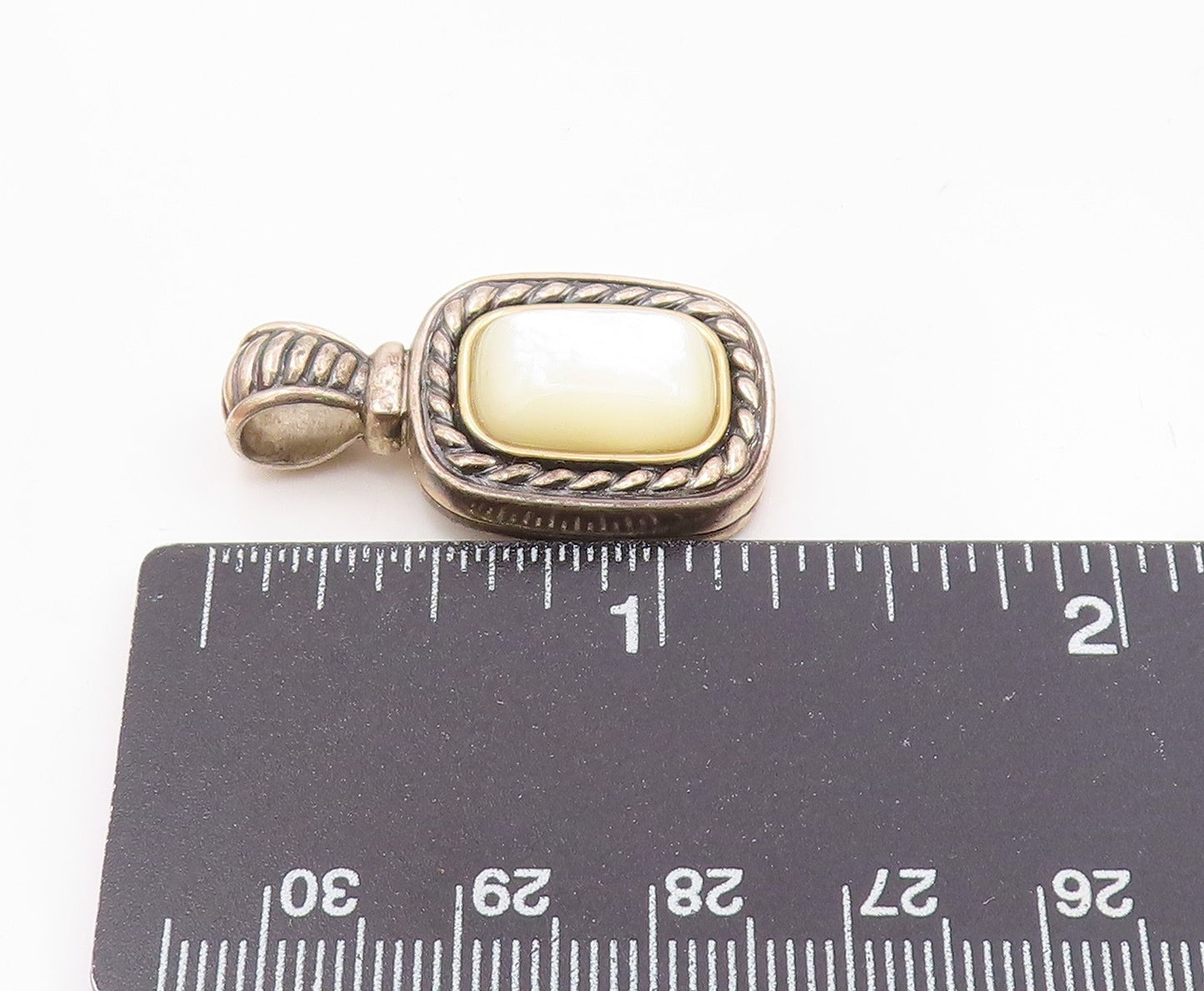 925 Sterling Silver & 14K GOLD  Vintage Mother Of Pearl Twist Pendant  PT18568