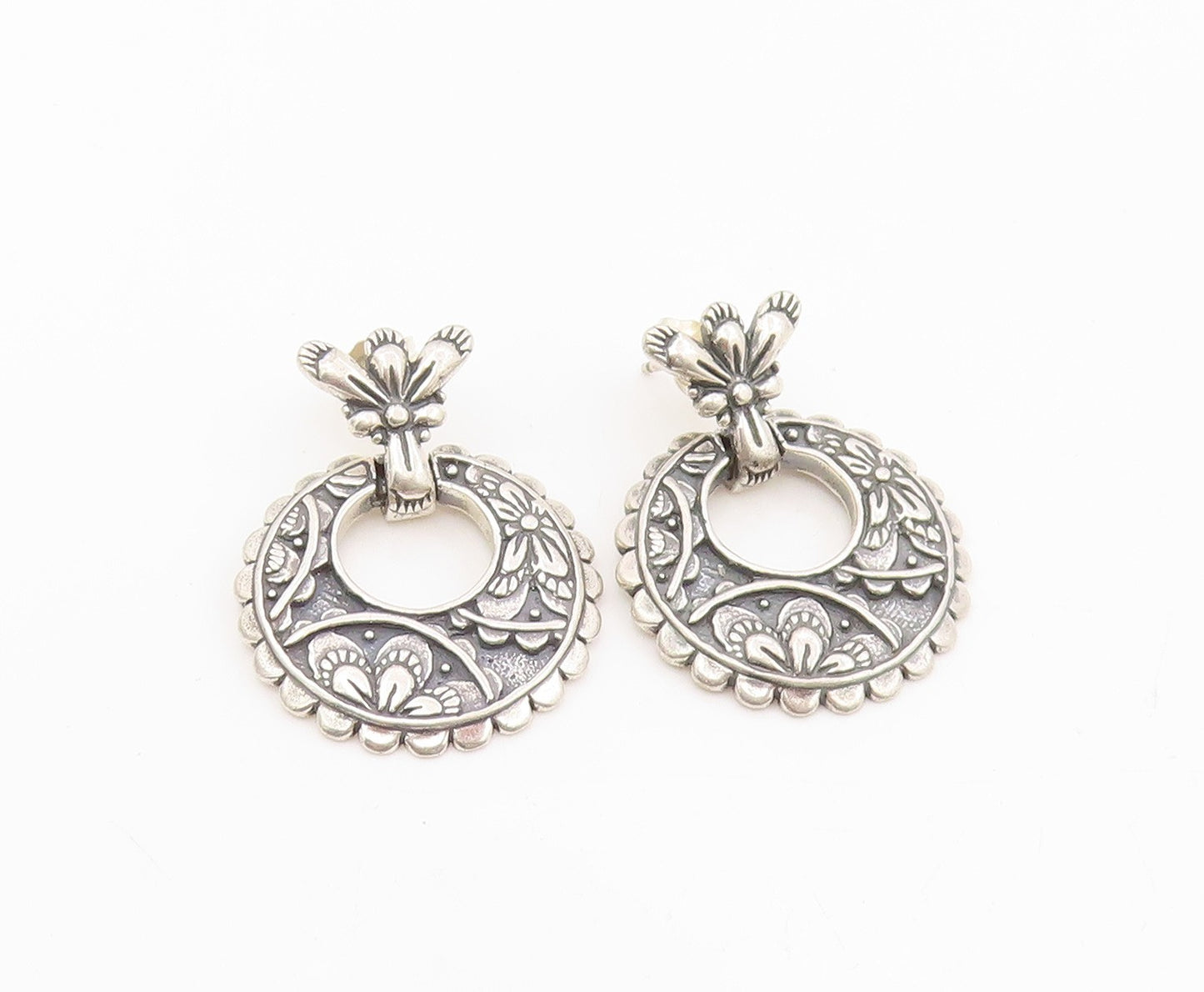 925 Sterling Silver Vintage Earrings CAROLYN POLLACK Floral Scrollwork  EG13959