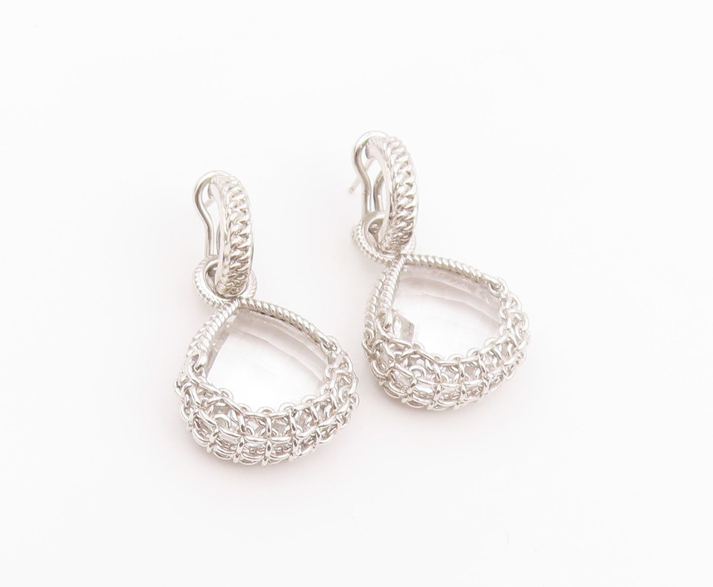 925 Sterling Silver Vintage Earrings Faceted Quartz Lattice Cage Drop  EG14452