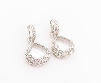 925 Sterling Silver Vintage Earrings Faceted Quartz Lattice Cage Drop  EG14452