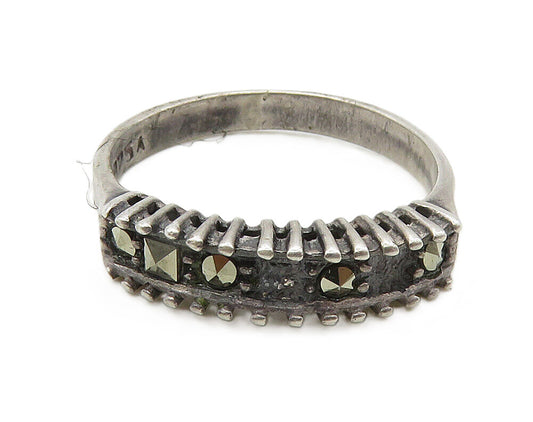 925 Sterling Silver  Vintage Marcasite Spiked Dome Band Ring Sz 7  RG16220