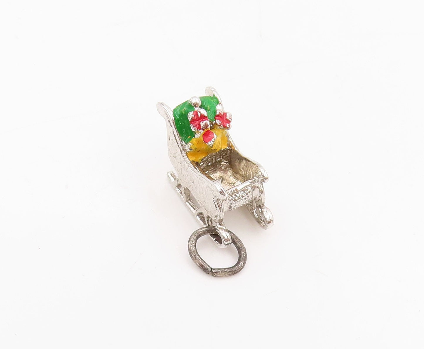 925 Sterling Silver Vintage Pendant Enameled Christmas Sleigh Charm  PT25456