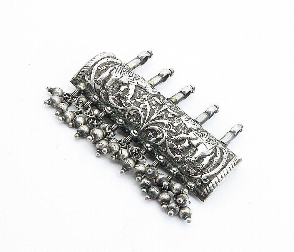 925 Sterling Silver  Vintage Antique Ornate Elephants Slide Pendant  PT5961