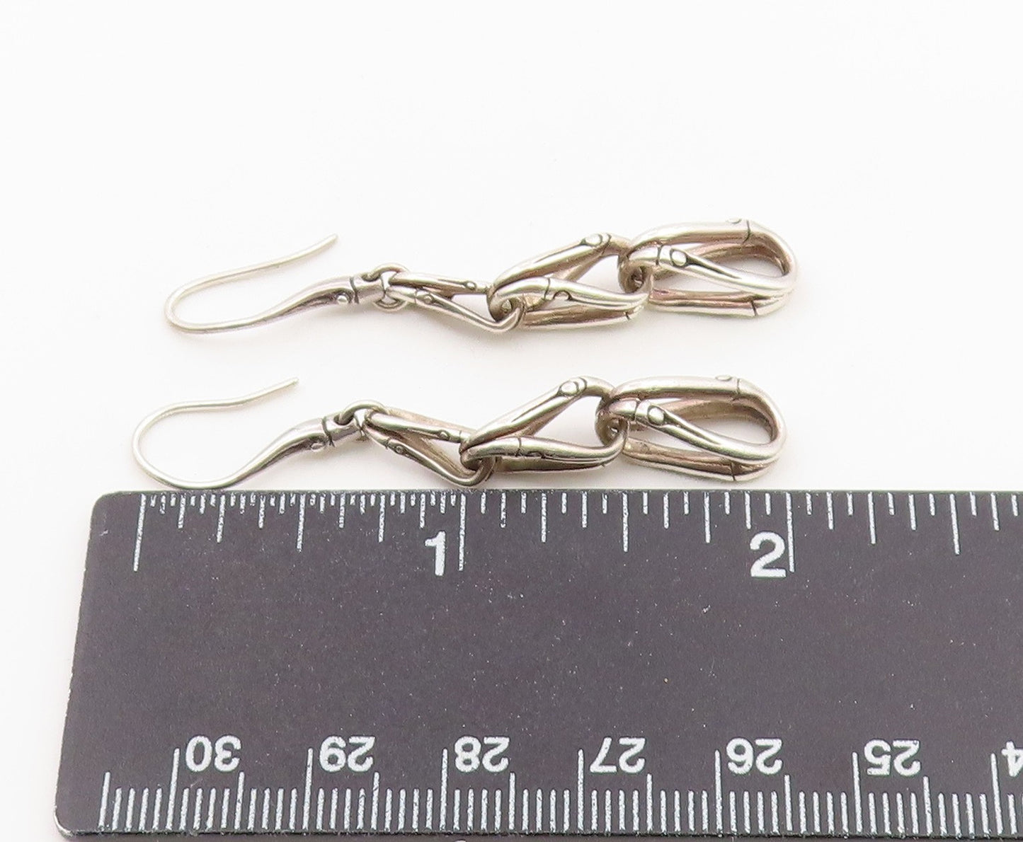 925 Sterling Silver Vintage Earrings JOHN HARDY Bamboo Loop Linear Drop  EG14484