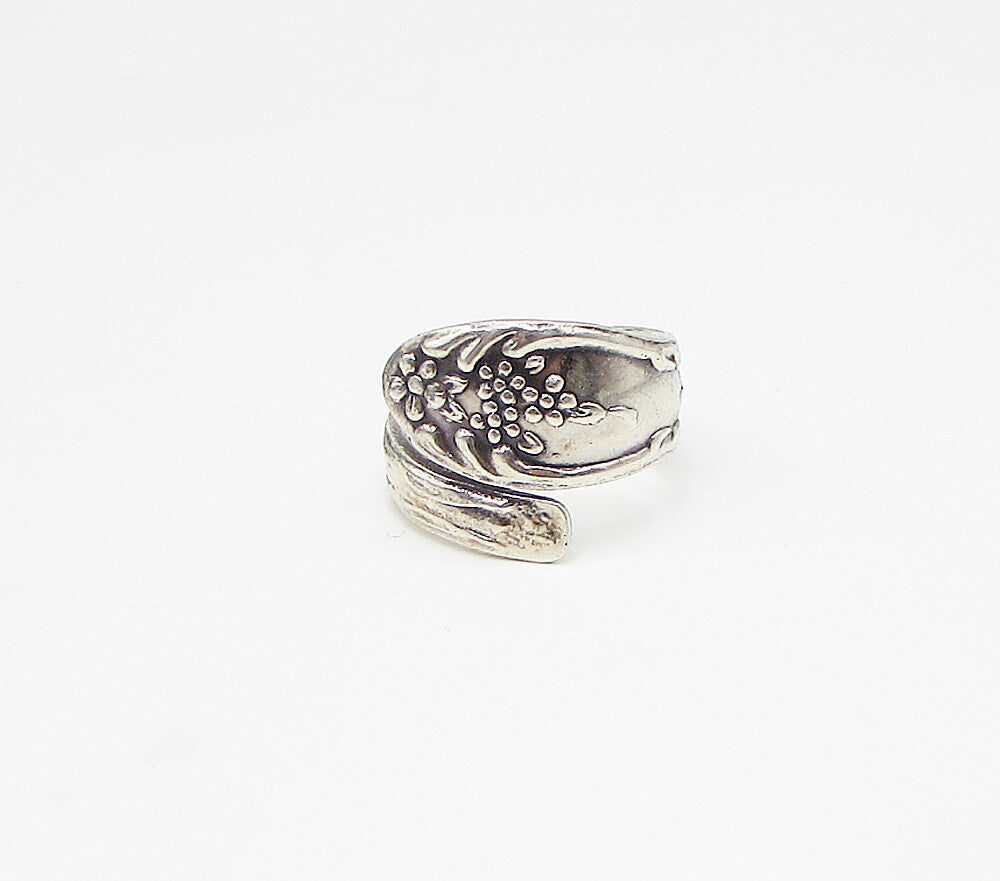 MEXICO 925 Sterling Silver  Vintage Pebbled Floral Bypass Band Ring Sz 8 RG3360
