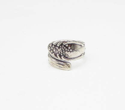 MEXICO 925 Sterling Silver  Vintage Pebbled Floral Bypass Band Ring Sz 8 RG3360
