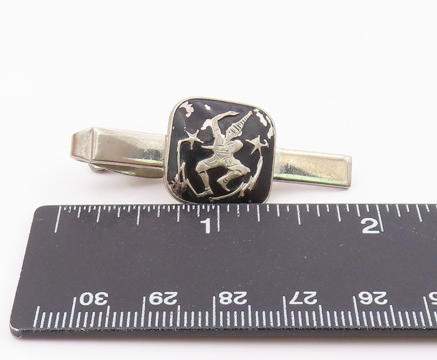 925 Sterling Silver  Vintage Shiny Black Enamel Dancer Tie Clip  TR3263