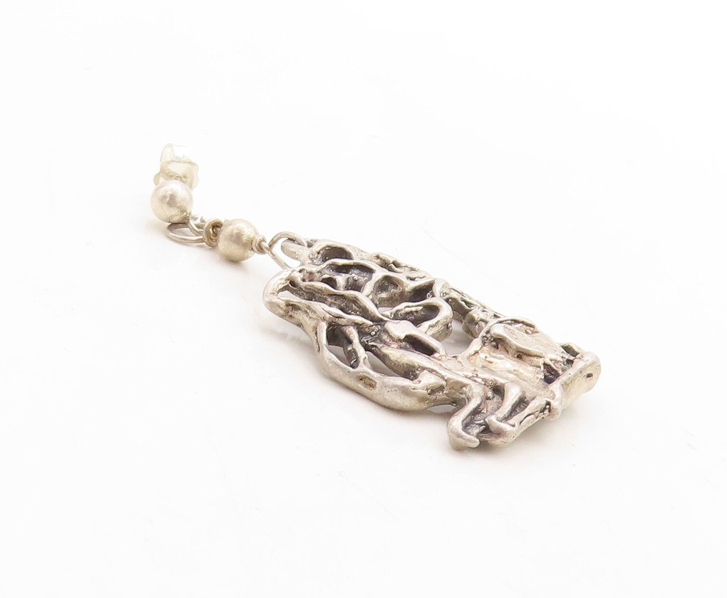 925 Sterling Silver Vintage Earrings Dark Tone Brutalist Deer Carved  EG13313