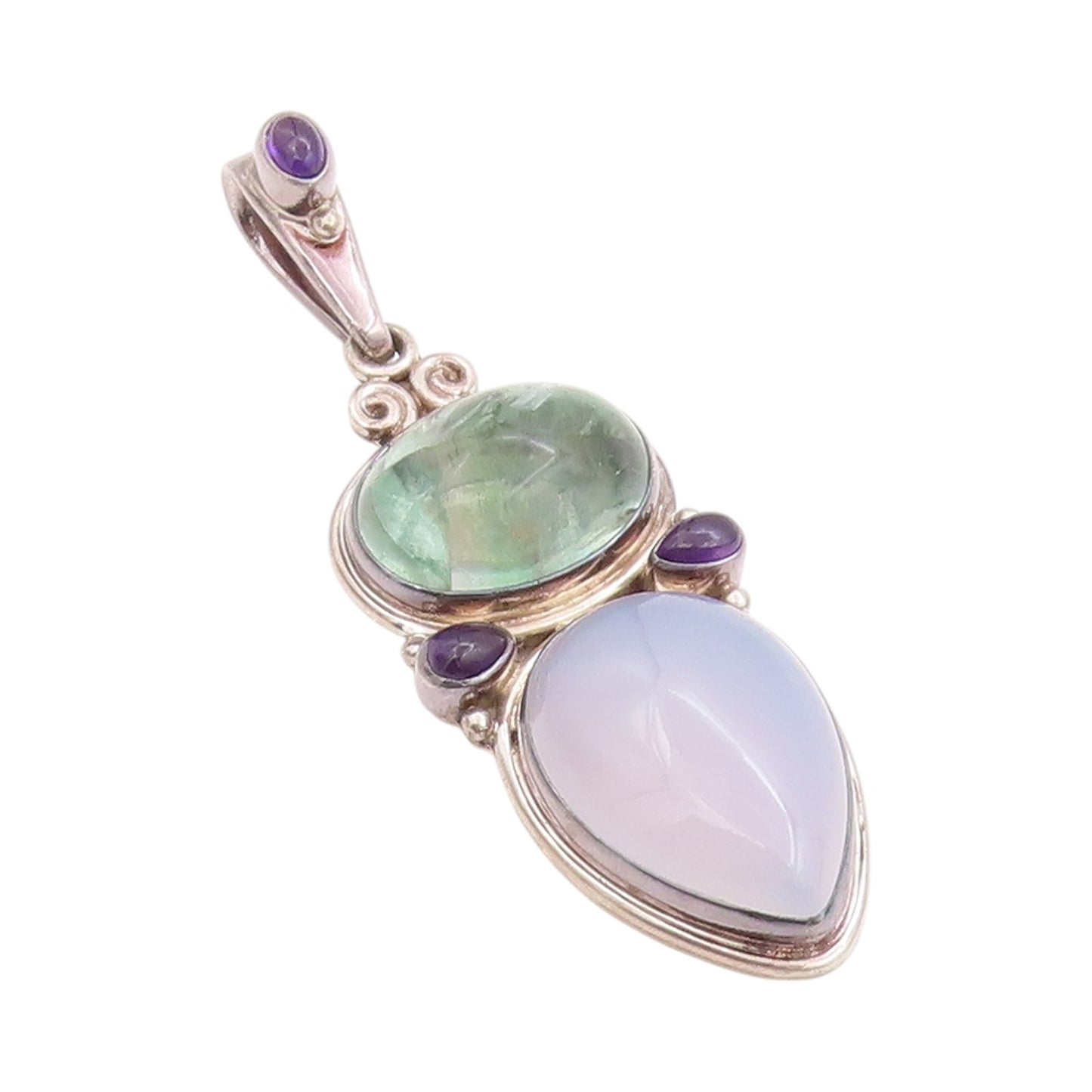 925 Sterling Silver Vintage Pendant SAJEN Large Cabochon Gemstones  PT24465