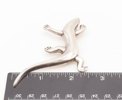 925 Sterling Silver Vintage Brooch Pin Solid Carved Walking Lizard  BP10616
