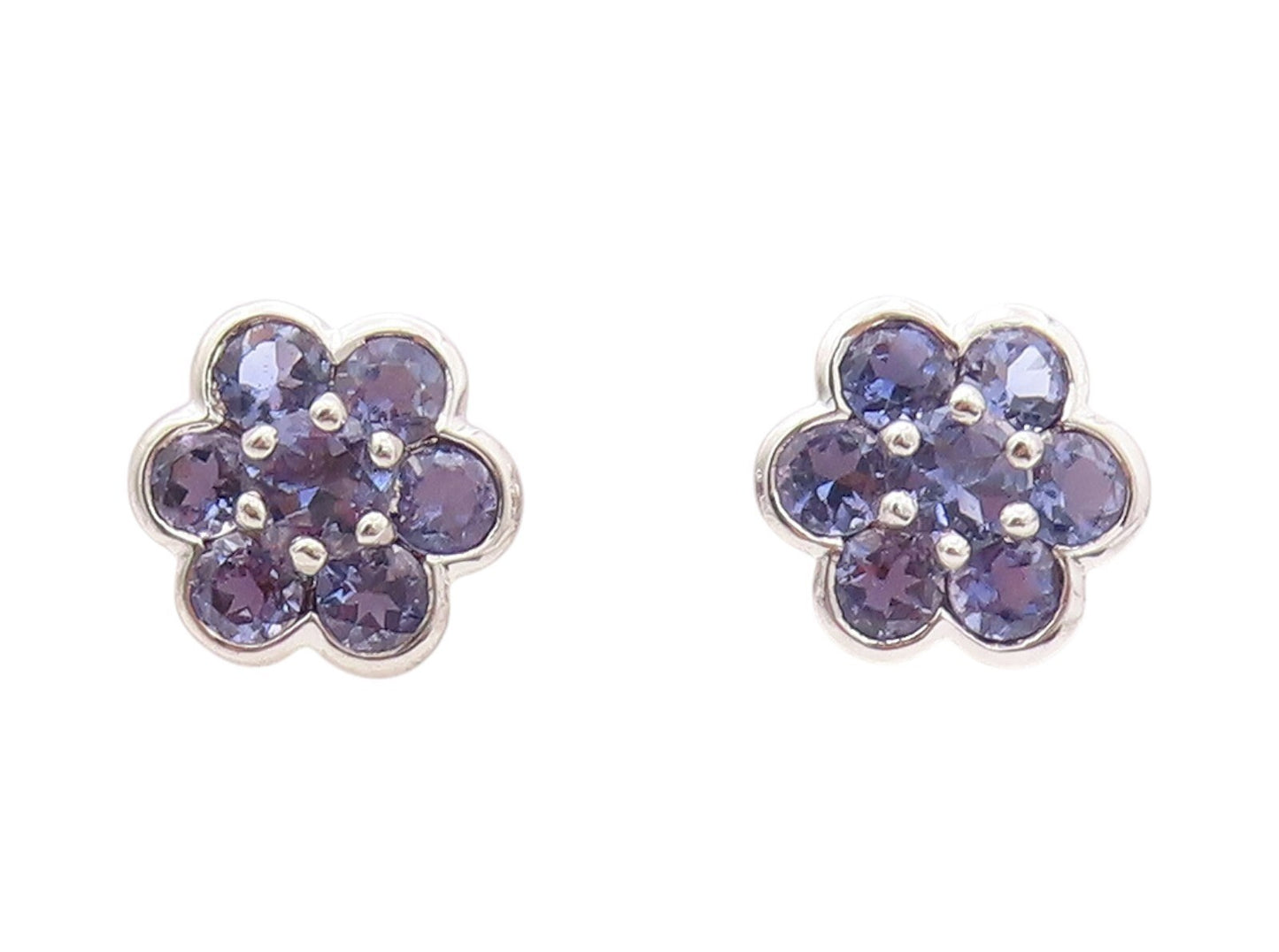 925 Sterling Silver Vintage Earrings Modernist Amethyst Inlay Flower  EG13447