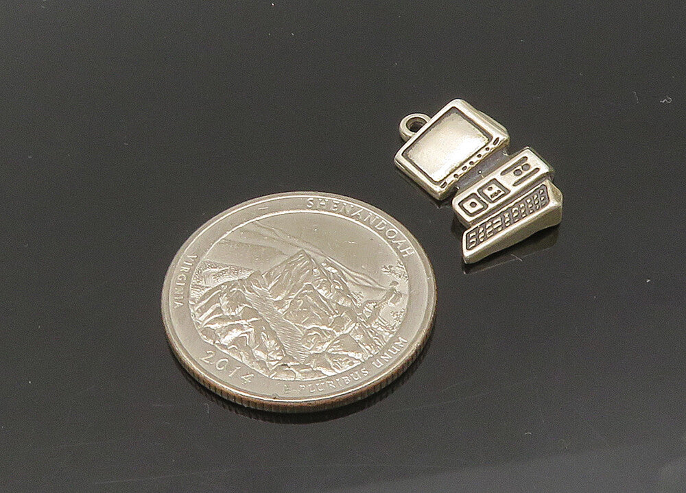925 Sterling Silver  Vintage Desk Top Computer Petite Pendant  PT17974