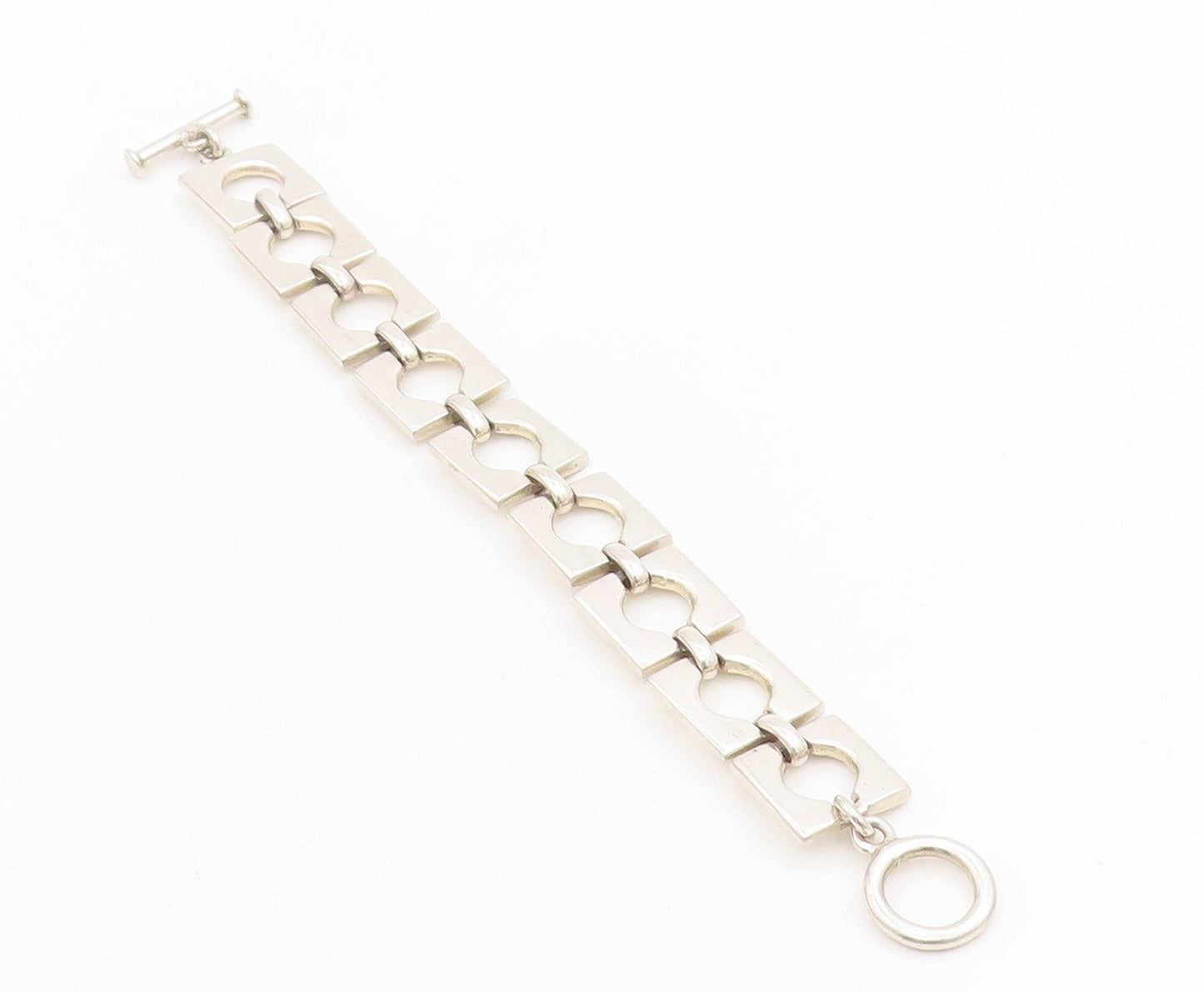 925 Sterling Silver Vintage Bracelet MEXICO Interlocking Open Squares BT11521