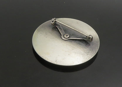 925 Sterling Silver  Vintage Green Enamel Art Smooth Oval Brooch Pin  BP9043