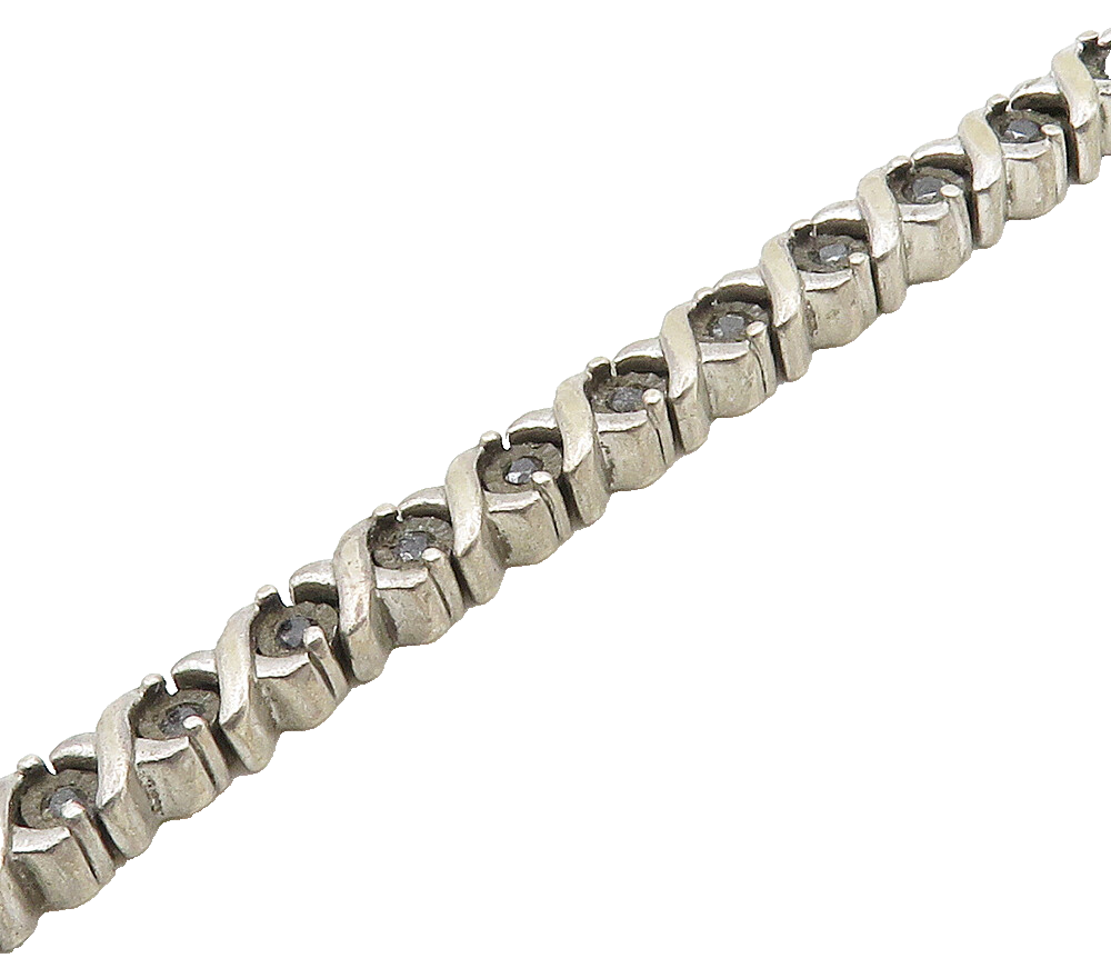 925 Sterling Silver  Vintage Genuine Black Diamonds XO Chain Bracelet  BT6464