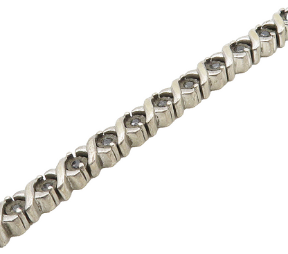 925 Sterling Silver  Vintage Genuine Black Diamonds XO Chain Bracelet  BT6464