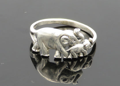 925 Sterling Silver  Vintage Shiny Elephant Mom & Baby Band Ring Sz 5  RG20988
