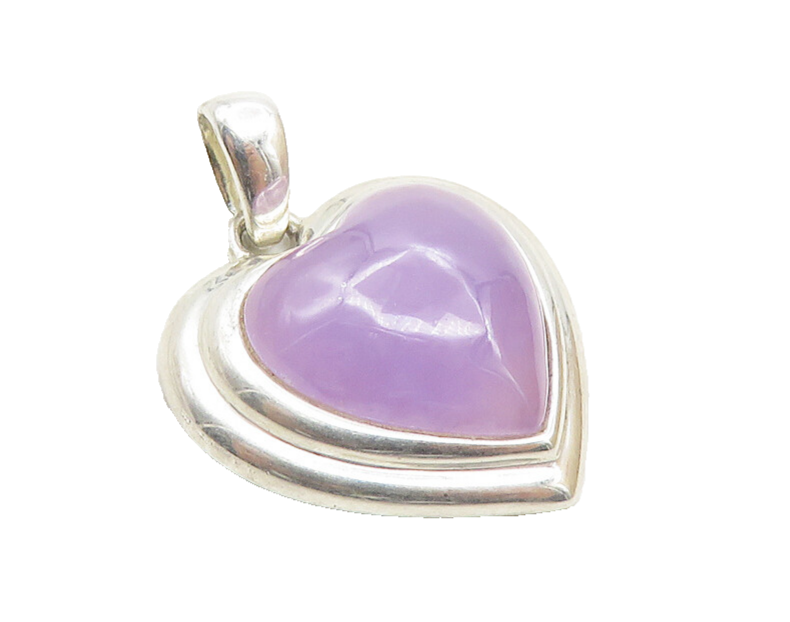 925 Sterling Silver  Shiny Purple Chalcedony Love Heart Drop Pendant  PT7507