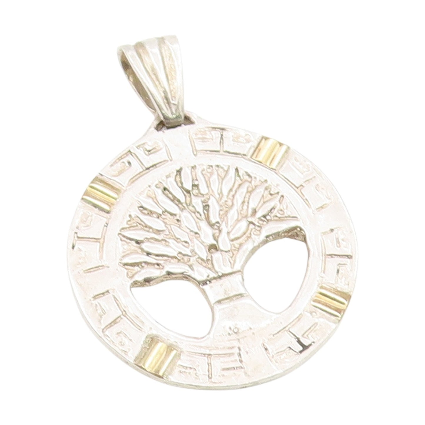 925 Sterling Silver Vintage Pendant Two Tone Intricate Tree of Life  PT25708