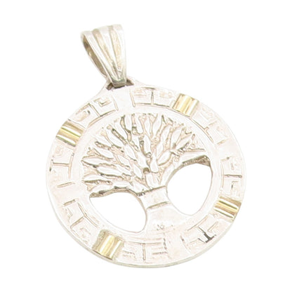 925 Sterling Silver Vintage Pendant Two Tone Intricate Tree of Life  PT25708