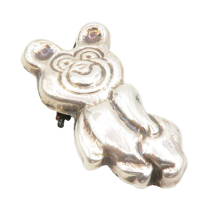 MEXICO 925 Sterling Silver  Vintage Teddy Bear Hollow Shiny Brooch Pin  BP5170