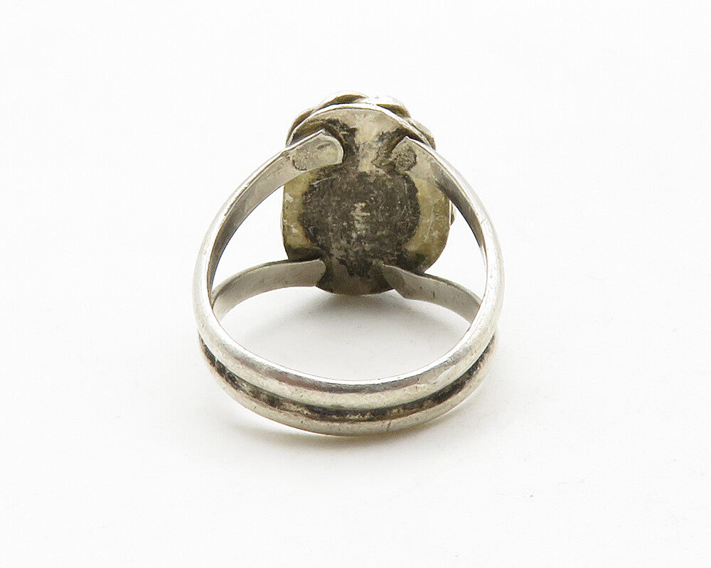 NAVAJO 925 Silver  Vintage Turquoise Twist Petite Band Ring Sz 4  RG12792