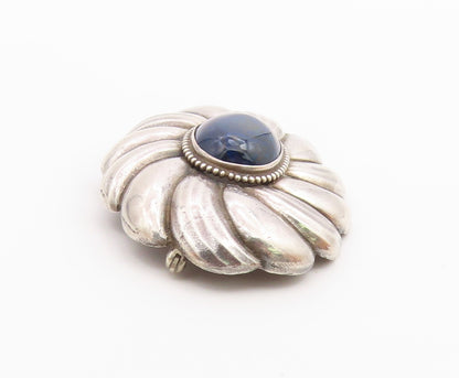 925 Sterling Silver  Vintage Cabochon Sodalite Floral Motif Brooch Pin  BP7174