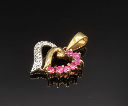 925 Sterling Silver   Vintage Gold Tone Spiked Ruby Love Heart Pendant PT20618