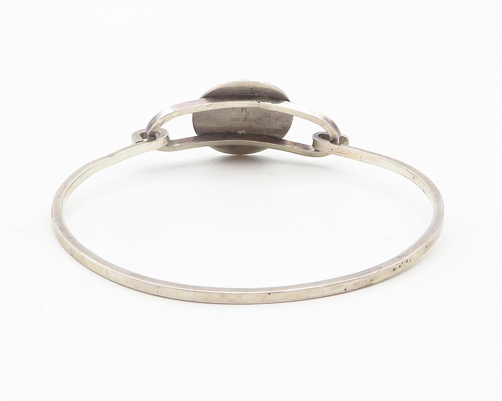 EM NAVAJO 925 Silver  Vintage Cabochon Black Onyx Hook Bangle Bracelet  BT4637