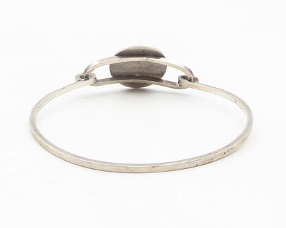 EM NAVAJO 925 Silver  Vintage Cabochon Black Onyx Hook Bangle Bracelet  BT4637