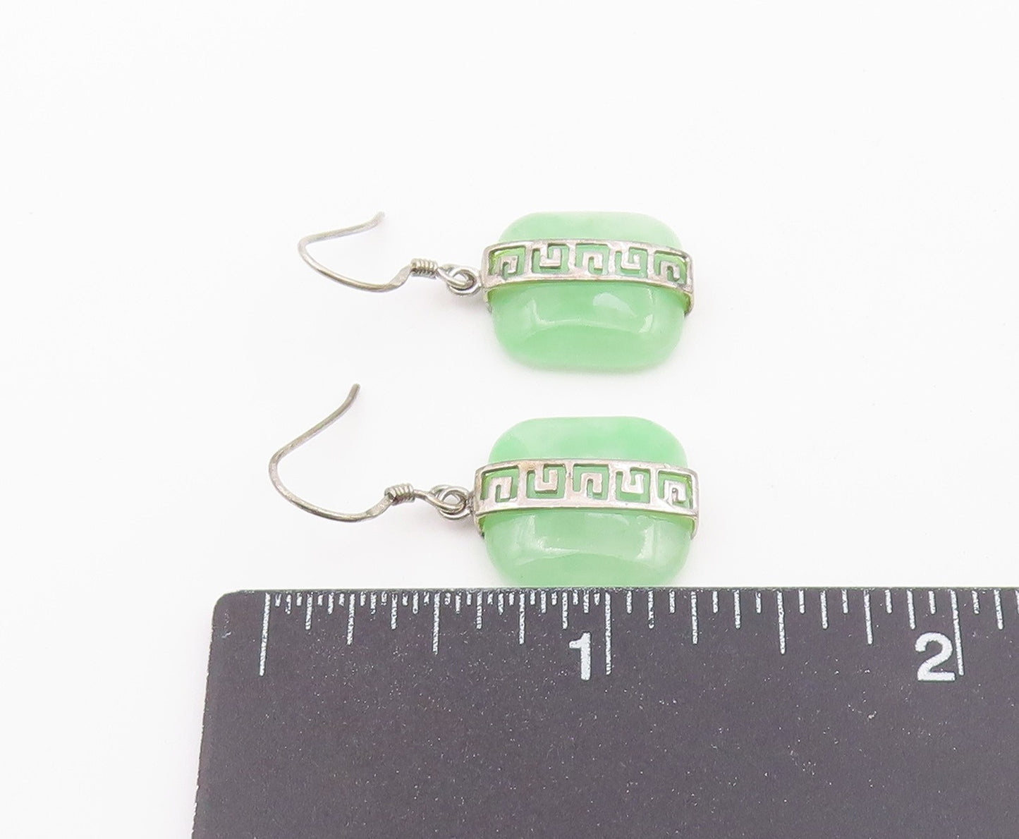 925 Sterling Silver Vintage Earrings Modernist Jade Geometric Dangles  EG14427