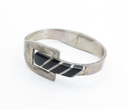 MEXICO 925 Silver  Vintage Inlaid Black Onyx Buckle Bangle Bracelet  BT2022