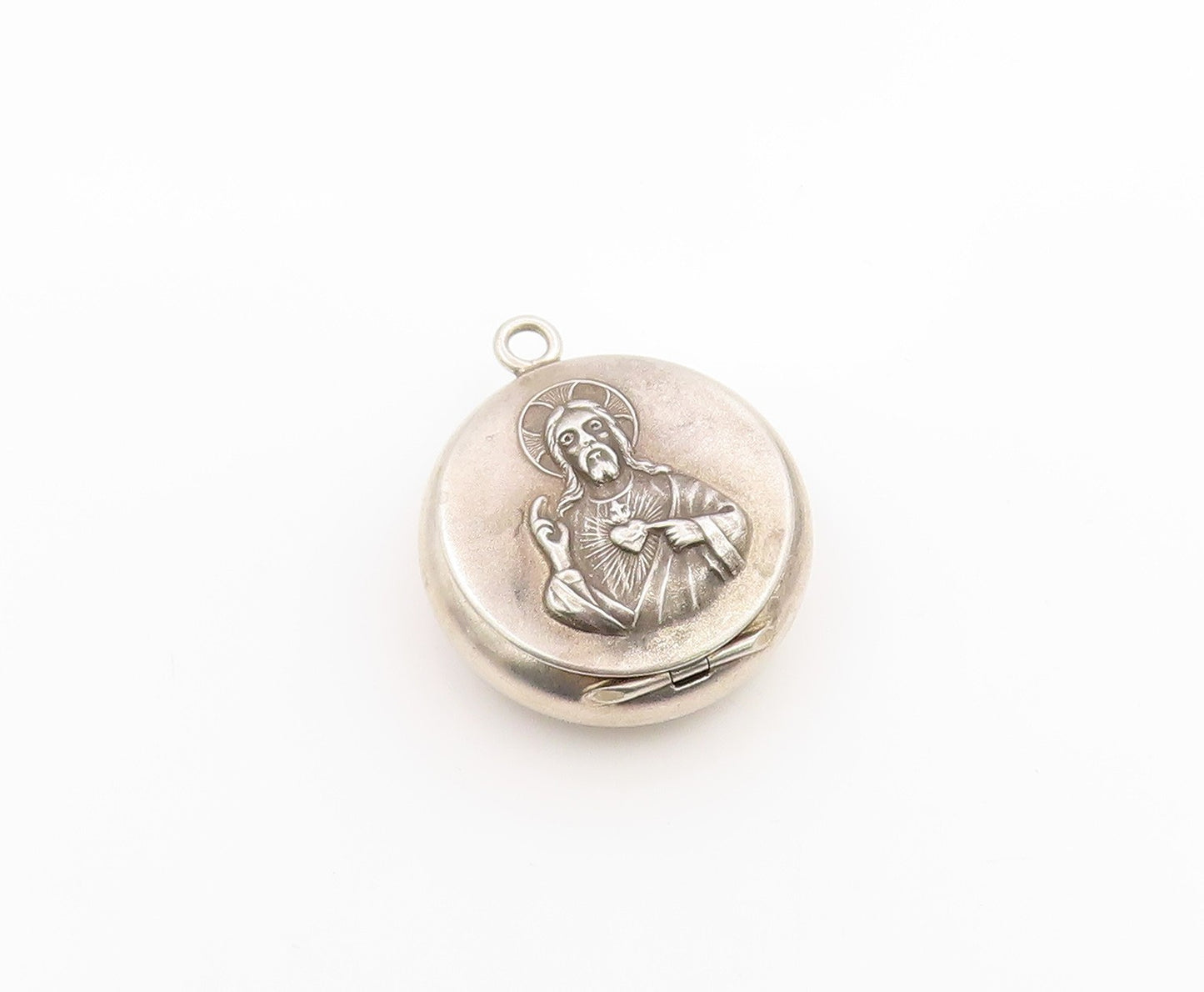 925 Sterling Silver Vintage Pendant Sacred Heart Of Jesus Medal OPENS  PT26271