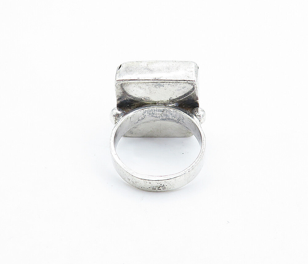 925 Sterling Silver  Vintage Grey Jasper Square Cocktail Ring Sz 5.5  RG6528