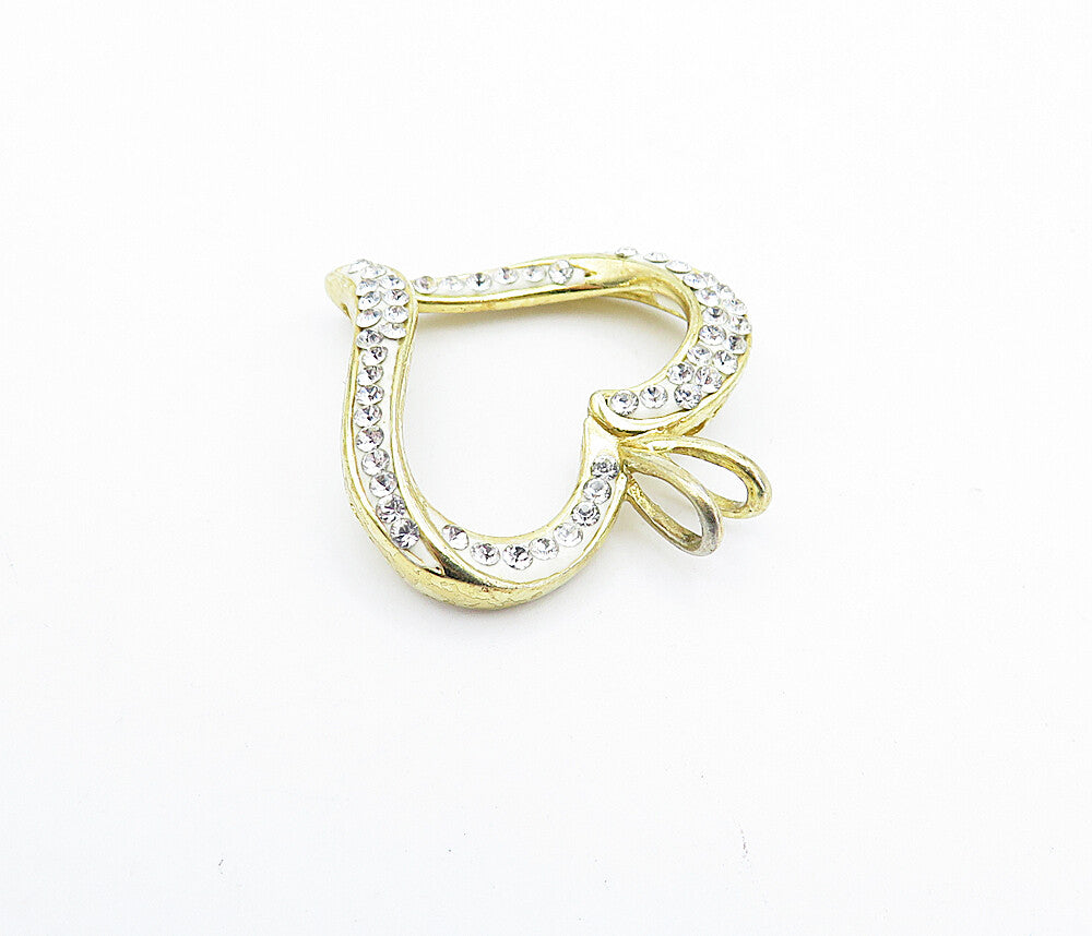 925 Sterling Silver  Topaz Golf Plated Open Love Heart Drop Pendant  PT2765