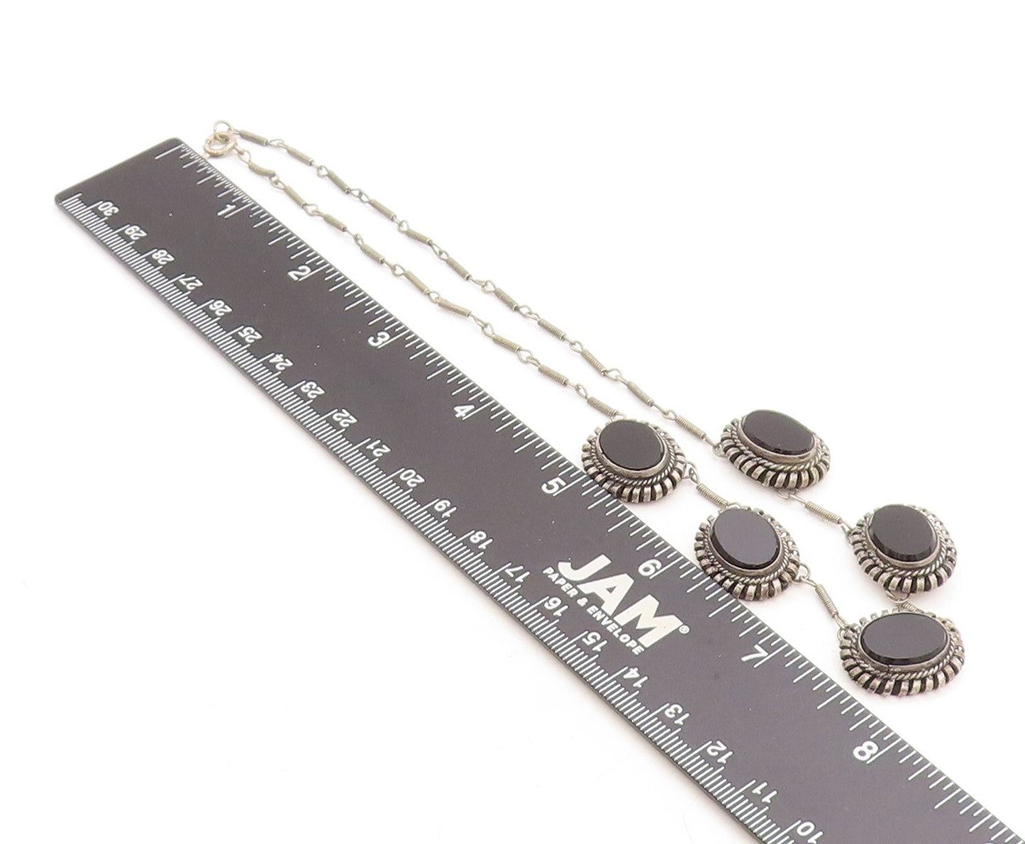 ISRAEL 925 Sterling Silver  Vintage Black Onyx Twist Chain Necklace  NE1804