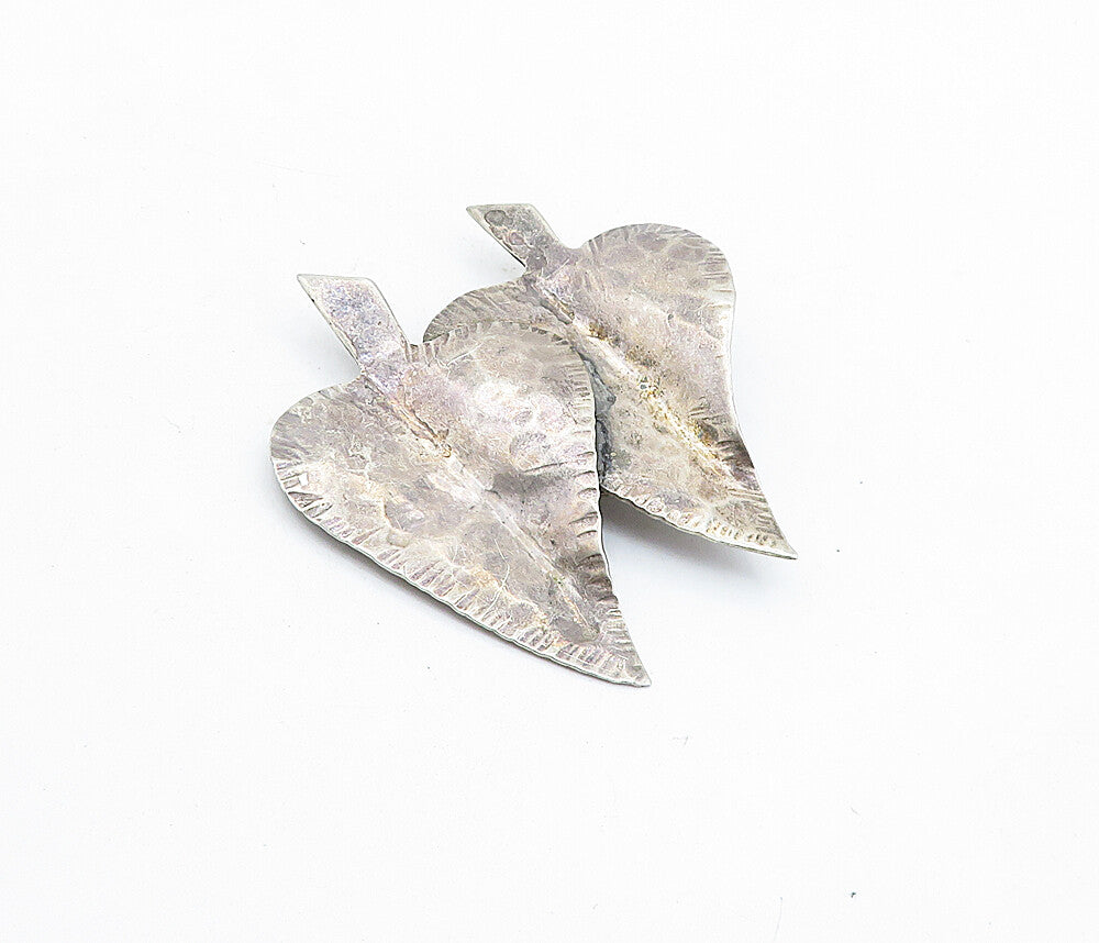 925 Sterling Silver  Vintage Two Tone Hammered Floral Leaves Clip  TR1254